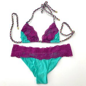 Beach Bunny Scrunch Butt Turquoise + Purple Bikini